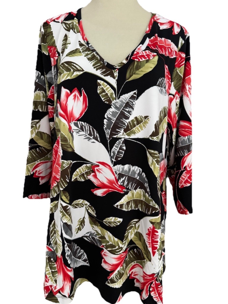 Nwt Attitudes By Renee Size M Radiant Knit Printed V-Neck Hi-Low Hem Tunic Top